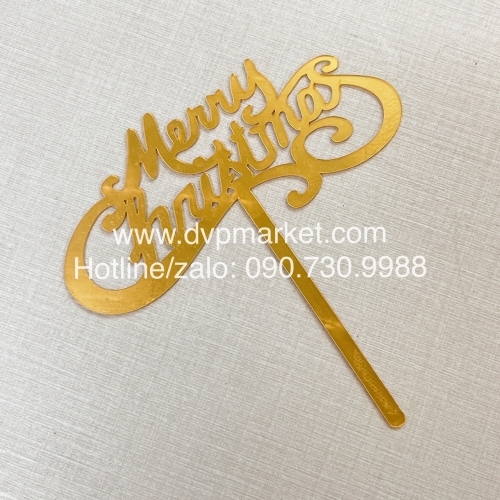 Que cắm chữ meka - Merry Chrismas vàng - TM65