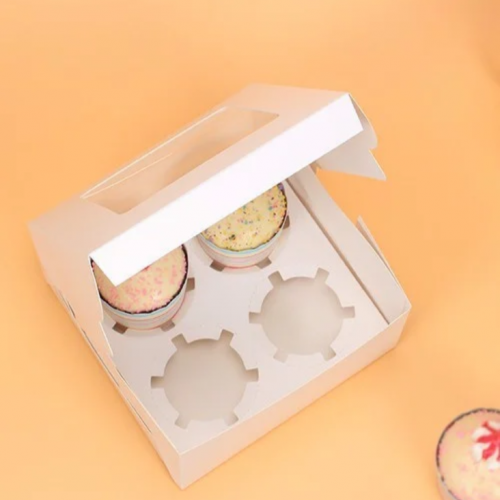 S - Hộp 4 bánh cupcake mở nắp trắng (1000 hộp)