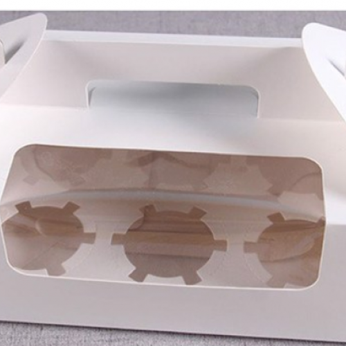 S - Hộp 6 bánh cupcake xách tay trắng (1000 hộp)
