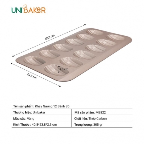 Unibaker - Khay nướng 12 bánh sò - MB822