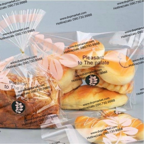 Túi bánh mì nilon ngang lá hồng 31x27cm (xấp 100c)