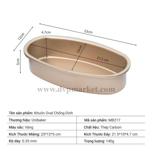 Unibaker - Khuôn oval chống dính MB217 (23x12x5cm)