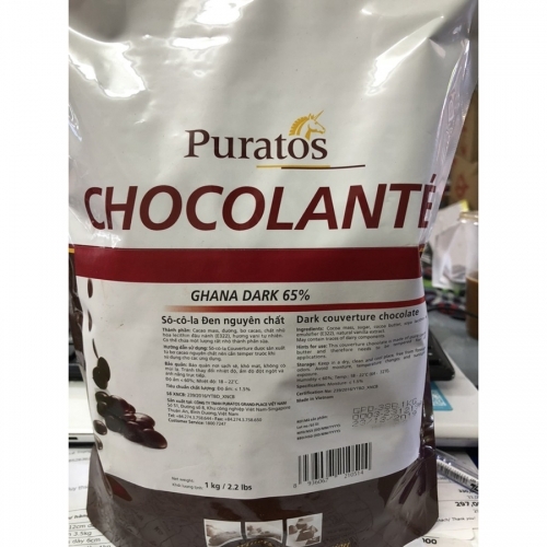 Puratos - Socola nút đen Ghana dark 65% (1kg)