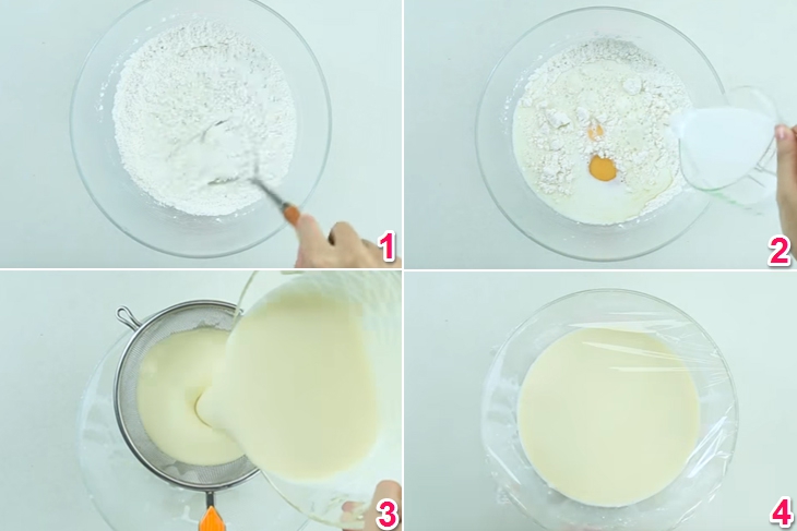 Trộn hỗn hợp trứng và bột cho nhuyễn