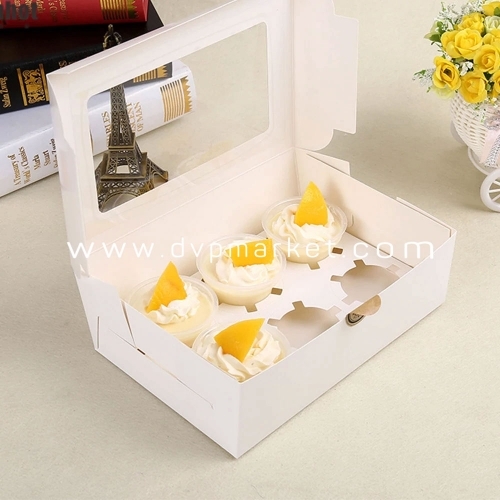 Hộp đựng bánh cupcake - 6 bánh - Mở nắp (Trắng)