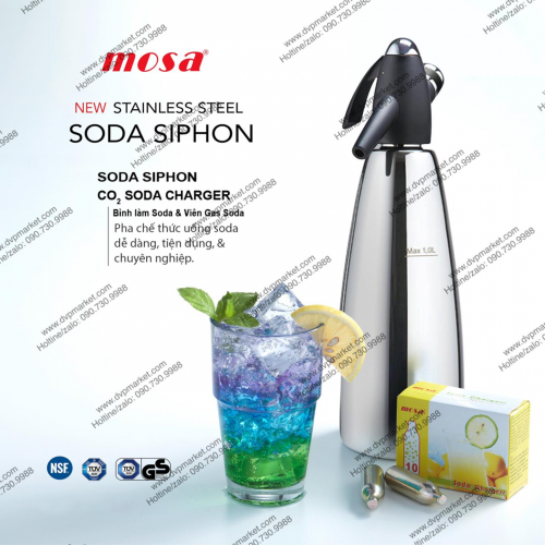 Mosa - Bình tạo soda CO2 - Inox - 1L