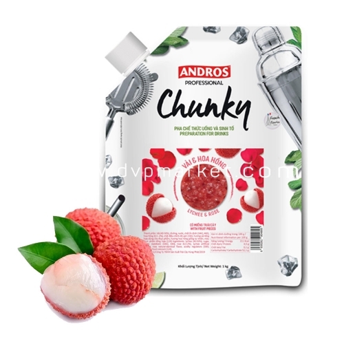 Mứt trái cây Andros Chunky 1kg - Vải và Hoa hồng