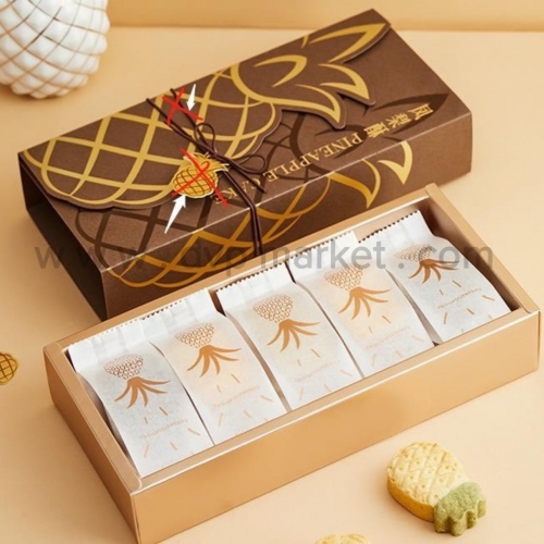 Set 05 bộ túi hộp bánh dứa nâu Pineapple Cake