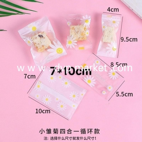 Túi hàn bánh quy - kẹo 7x10cm hoa cúc (Xấp 100)