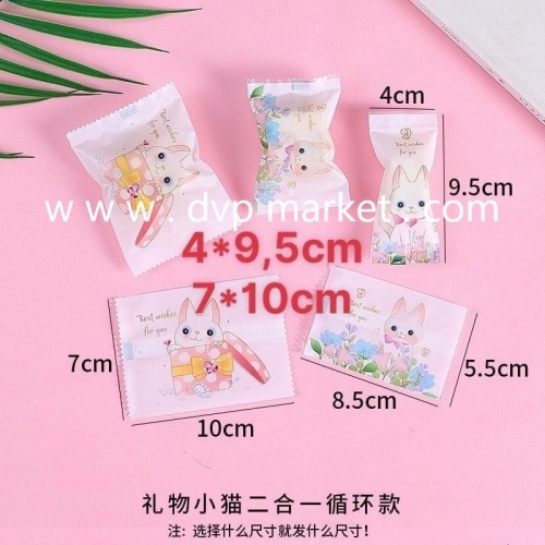 Túi hàn kẹo nougat 4x9.5cm mèo hoạt hình (Xấp 100)