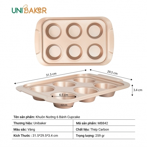 Unibaker - Khuôn nướng 6 bánh cupcake - MB842