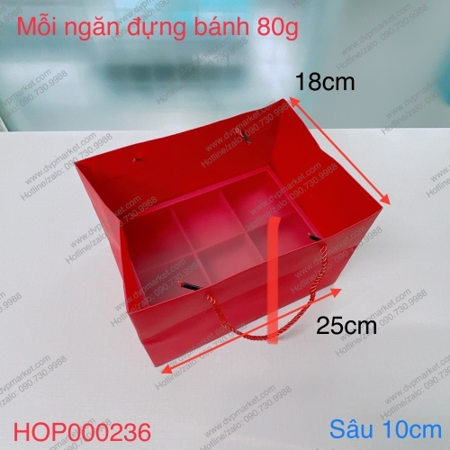 Set 05 Bộ túi hộp giấy đựng bánh đen đỏ 6 ngăn 80g nắp mờ