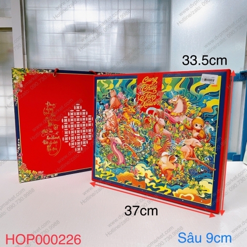 Set 05 hộp bồi carton 12 con giáp hộp cao cấp đựng rượu có túi Tết 2023