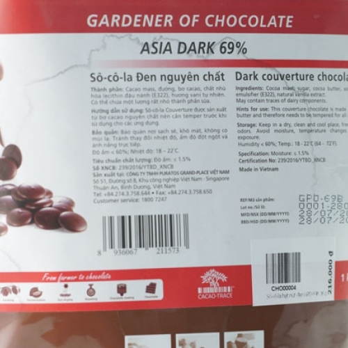 Puratos - Socola nút đen Asia dark 69% (1kg)