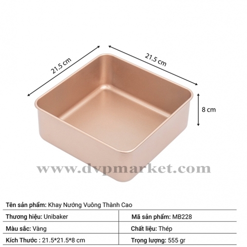 Unibaker - Khay nướng chống dính vuông thành cao MB228 (21.5x21.5x8cm)