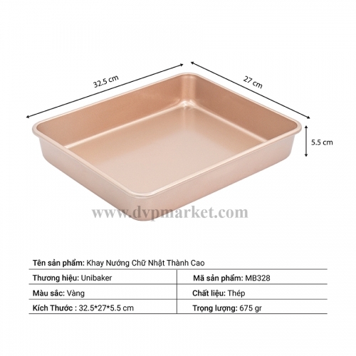 Unibaker - Khay nướng chữ nhật chống dính thành cao MB328 (32.5x27x5.5cm)