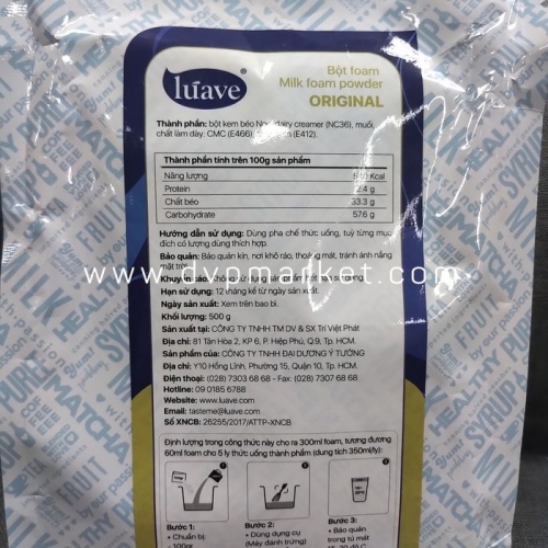 Bột Milk foam Luave 500g - Nguyên Vị